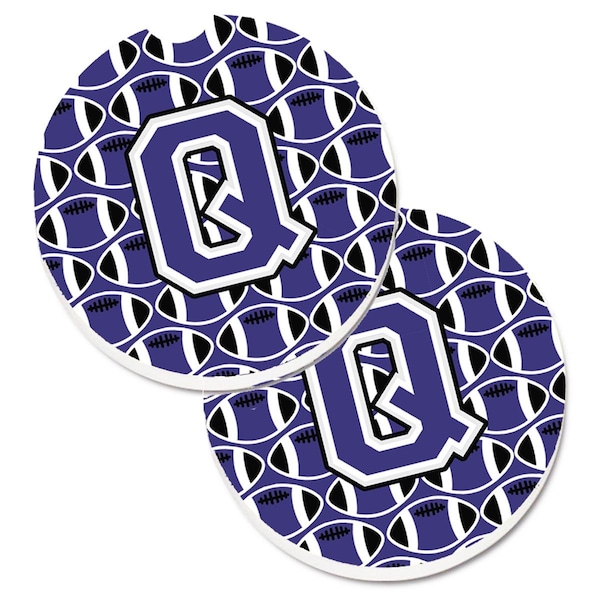 Carolines Treasures Letter Q Football Purple and White Cup Holder Car Coaster, PK2 CJ1068-QCARC - main
